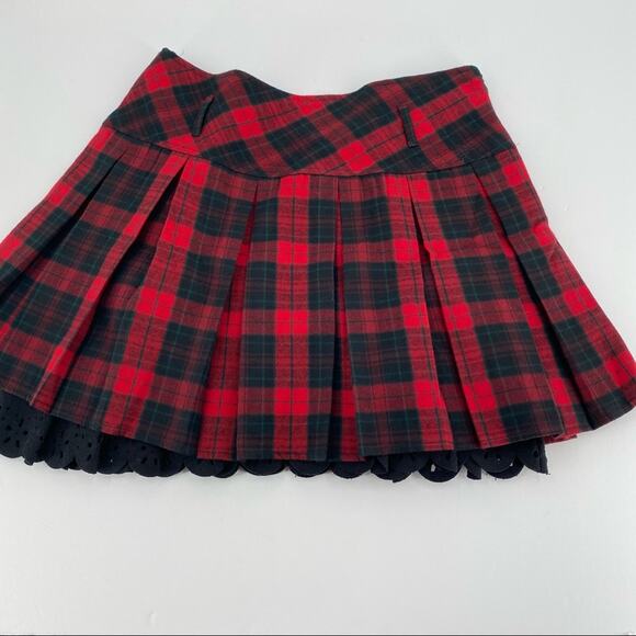 Red black pleated black skirt with black scalloped layer size medium emo goth - Picture 7 of 9